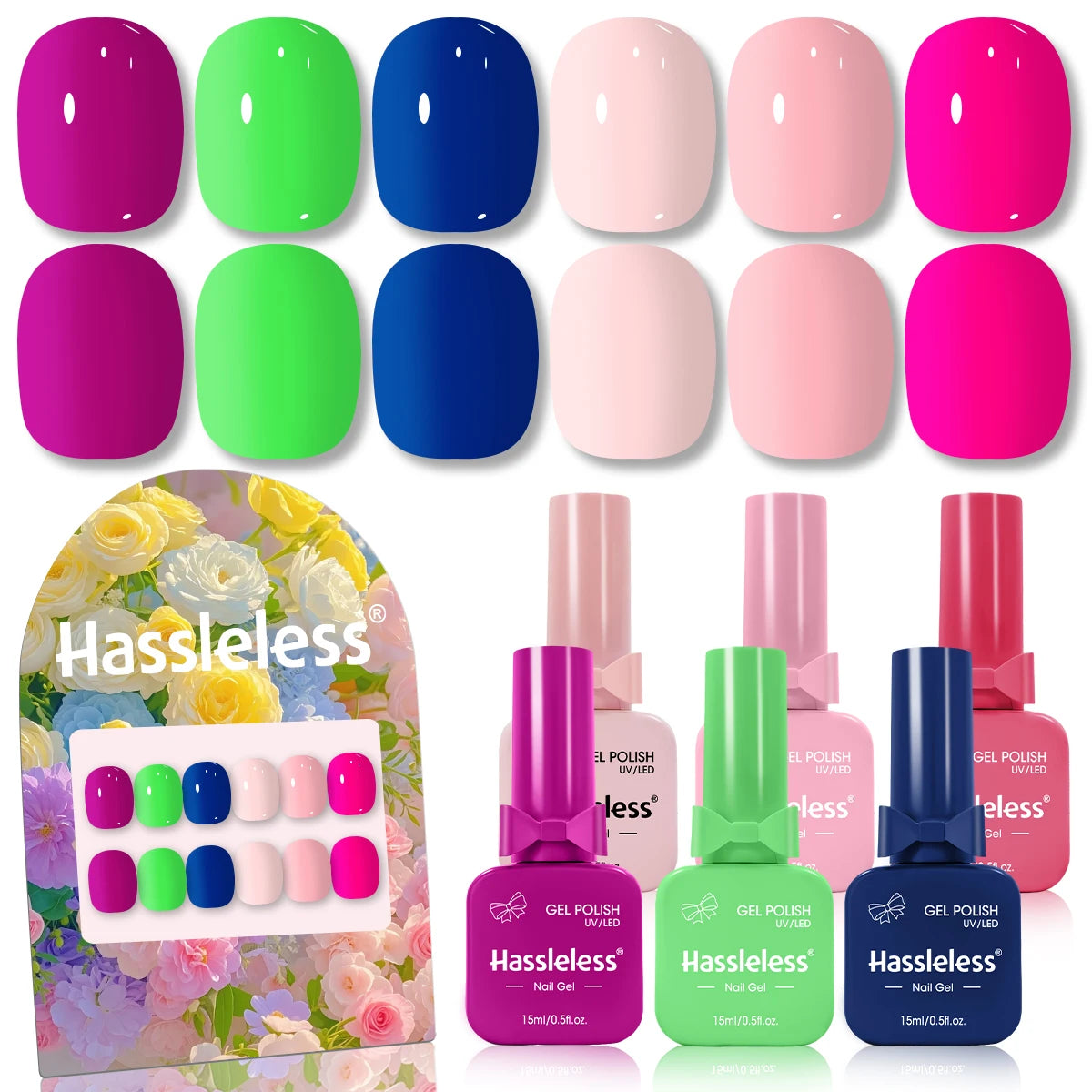 6-piece nail polish set, 15ml/bottle, suitable for all seasons, semi-permanent, easy to apply, DIY nail art designs, colorful na